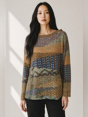 Roberta Scarpa Green Print Long Sleeve Shirt Misses Size 10 NWT